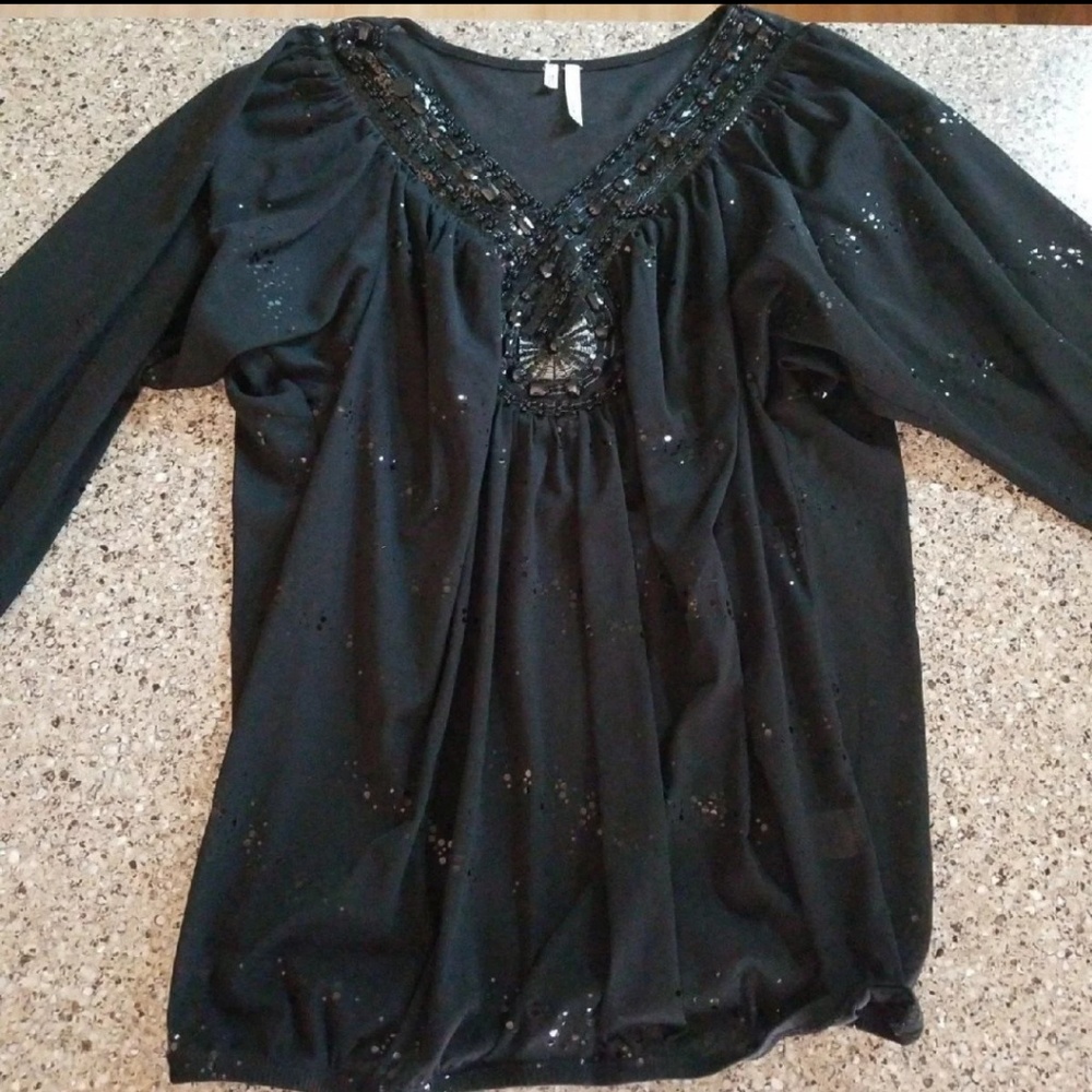Sheer Black Sequin Beaded Blouse